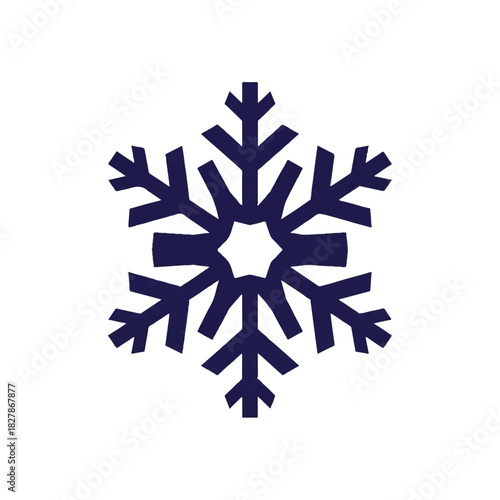 Dark blue snowflake icon graphic on a white background representing winter and cold