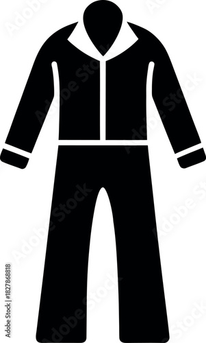 Black and White Jumpsuit Icon with Long Sleeves and Collar for Protective Clothing Signage