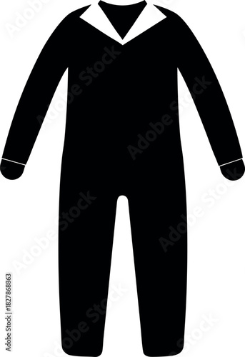 Black Silhouette Jumpsuit with White Collar and Cuffs for Industrial Uniform Design