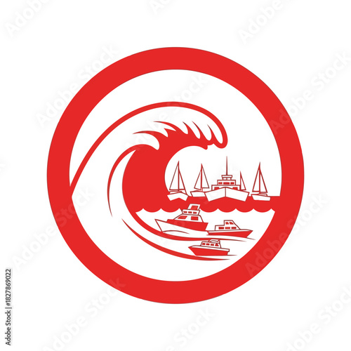Nautical vector illustration: diverse boats riding ocean wave Vector