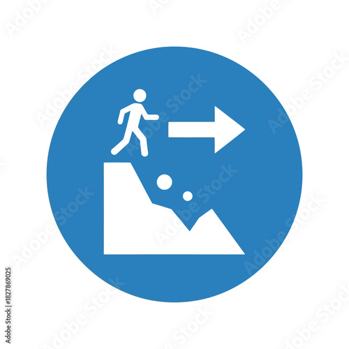 Cliff edge warning icon: unstable ground hazard ahead Vector