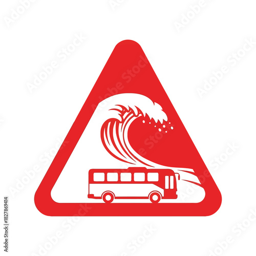 Tsunami warning icon: bus & train natural disaster alert vector Vector