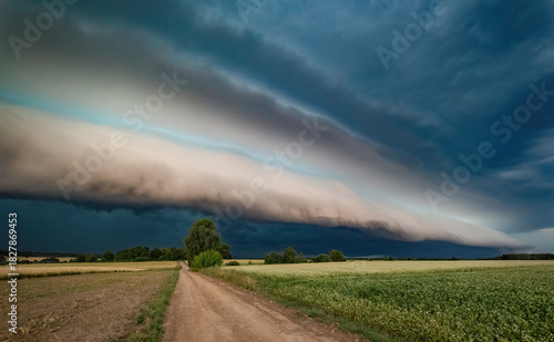 Super shelf, arcus storm cloud over the fields in summer, Lithuania