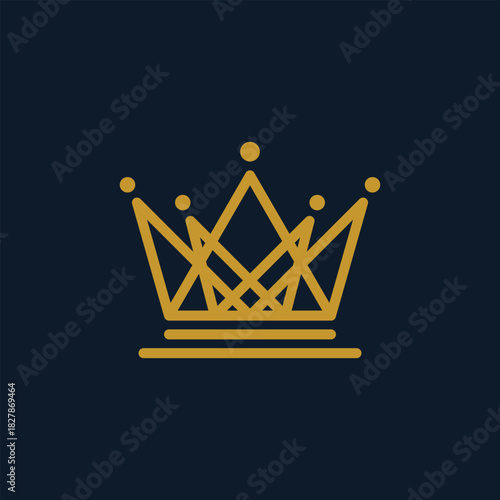 Elegant gold crown logo with a modern geometric line art style, symbolizing royalty and luxury on a dark background