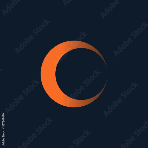 Minimalist graphic icon of a glowing orange crescent moon, representing a celestial body or a lunar eclipse on a dark navy background
