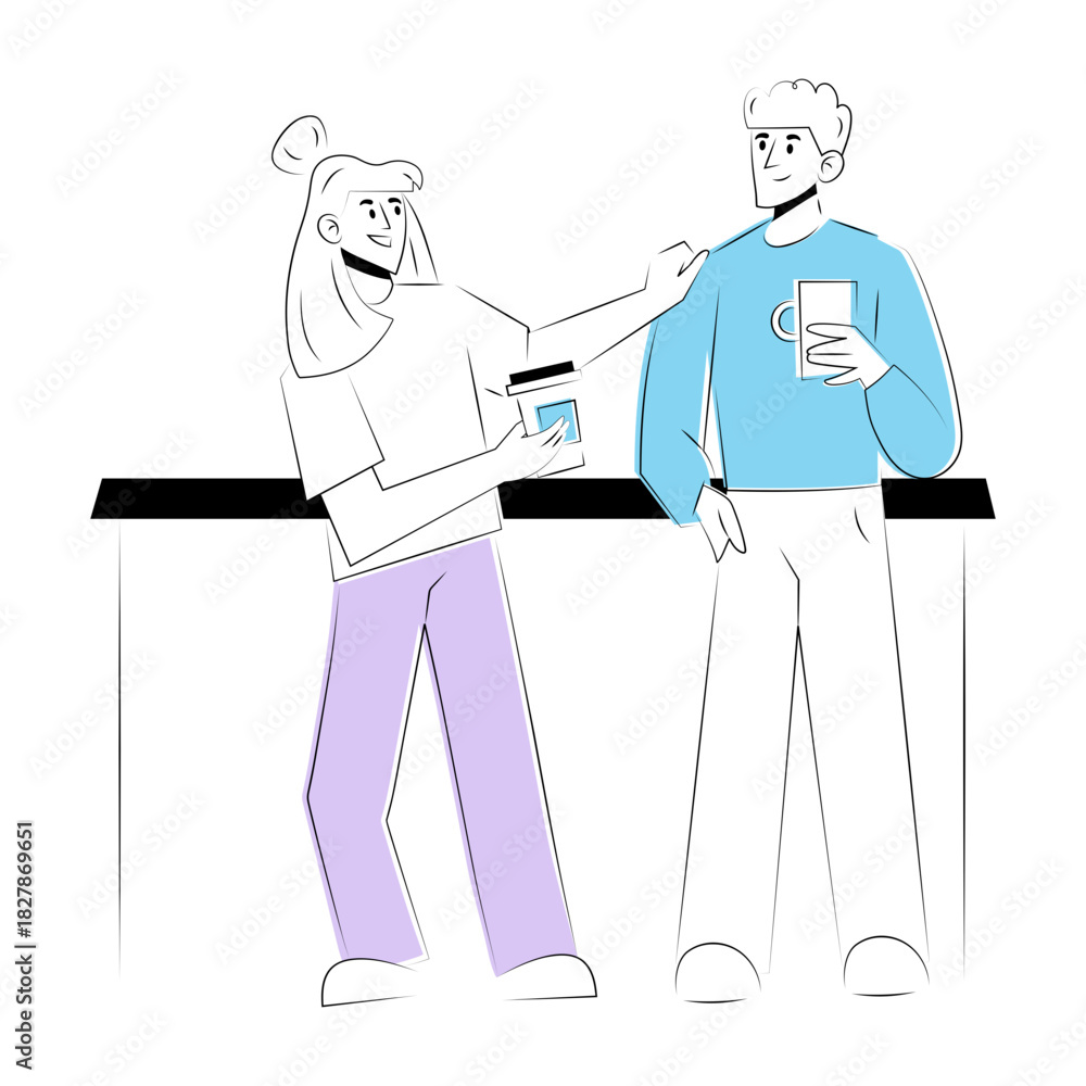 Obraz premium Hand drawn style illustration showing two persons doing casual conversation