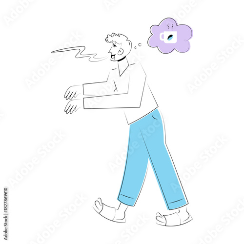 Hand drawn style illustration showing coffee smell