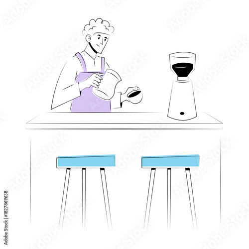 A doodle style illustration showing an espresso bar