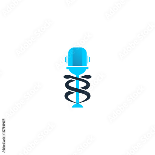 Vector logo concept for a medical talk show or health podcast, combining a microphone with the Asclepius snake and staff emblem