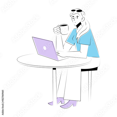 A sketchy style illustration showing working cafe