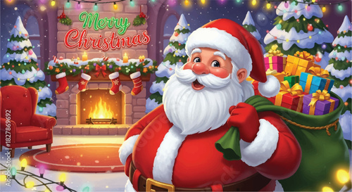 Santa Claus with a sack full of gifts ready for Christmas.