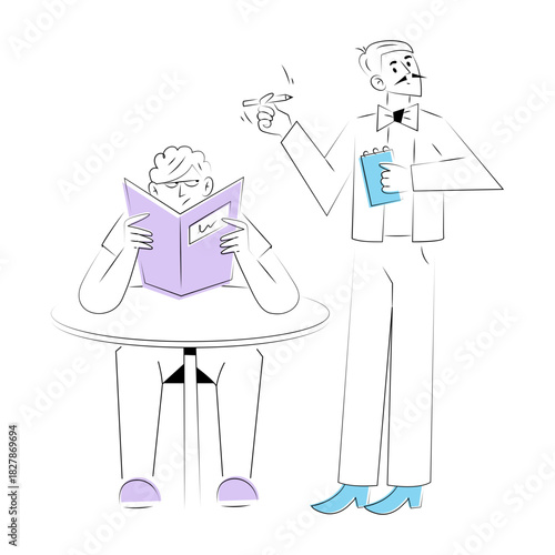 Hand drawn style illustration showing a person taking order