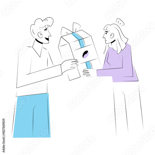 A doodle style illustration showing a person gifting coffee