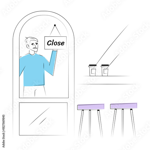 A doodle style illustration showing a shop closed