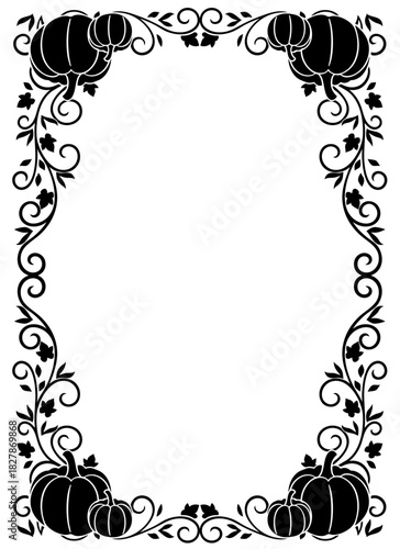 Thanksgiving Frame with Pumpkins and Decorative Vines (Vertical)