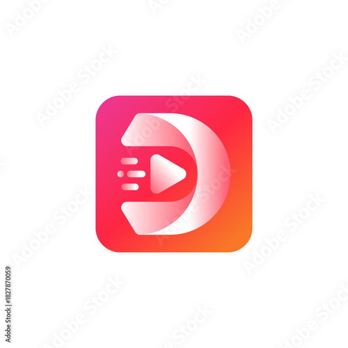 Gradient letter D logo featuring a play button, representing a forward-thinking concept for digital streaming services and media technology