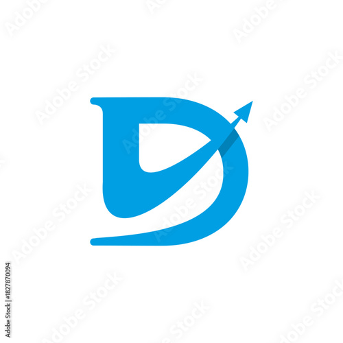 Modern blue letter D logo with an upward arrow signifying growth and progress. A dynamic initial concept for business branding and corporate identity