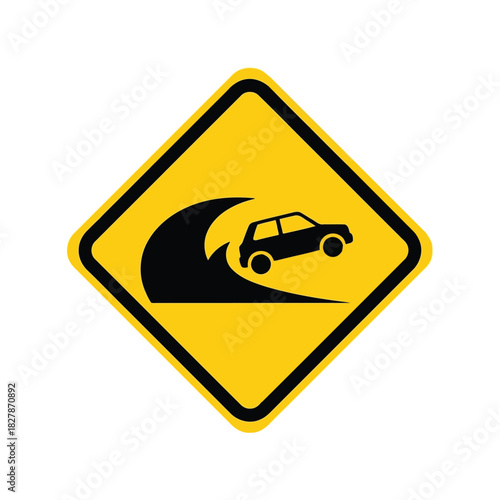 Tsunami flood warning road sign with car icon vector Vector