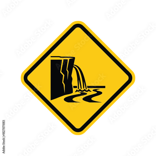 Water hazard drop off warning sign vector icon Vector