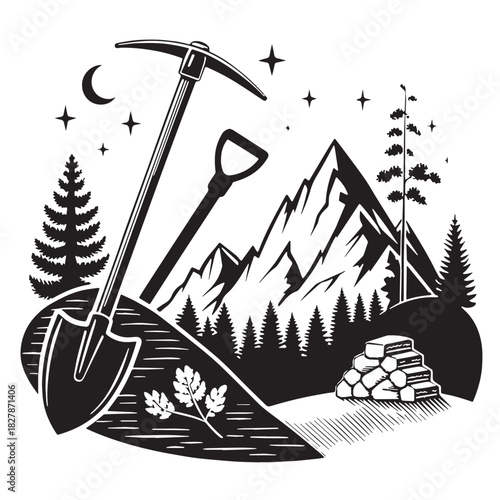 Black mining natural resources Silhouette Vector, High Quality Illustration on White Background