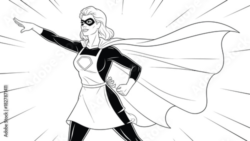 Empowered Superhero Woman Line Art Illustration Promoting Women’s Rights