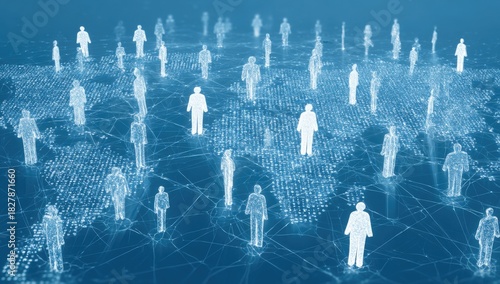 Abstract digital map of world with interconnected people figures