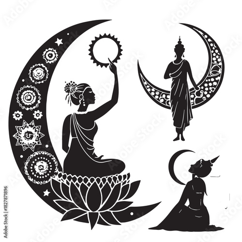 Black moon deities Silhouette Vector, High Quality Illustration on White Background