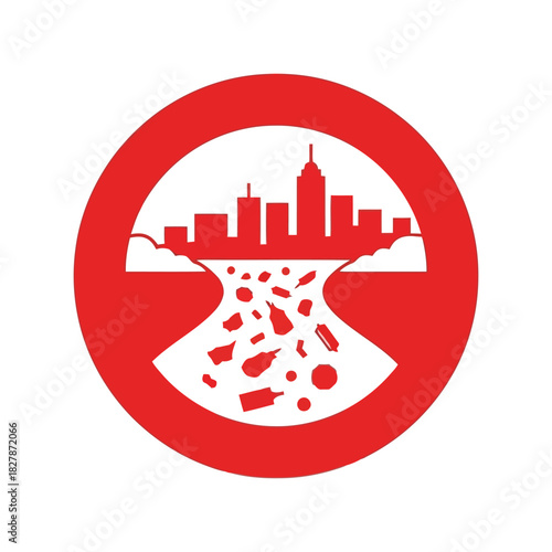 Urban waste pollution: city garbage & environmental impact icon Vector