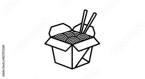 Noodles in a box lunch pack black white icon 