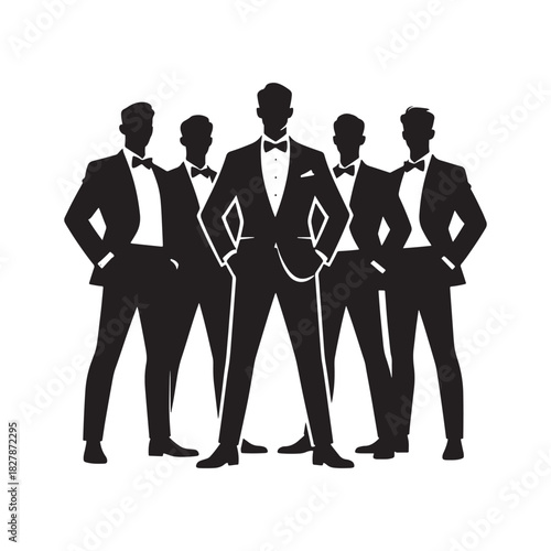 Silhouette of the groom with the groomsmen in a masculine and compact pose