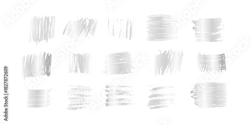 Silver scraped scratchcard textures. Collection of shining metallic scratch card, lucky game ticket, lotto winner, money prize or sale coupon surfaces isolated on white background. Eps10