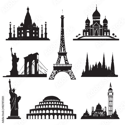 Black mythic locations Silhouette Vector, High Quality Illustration on White Background