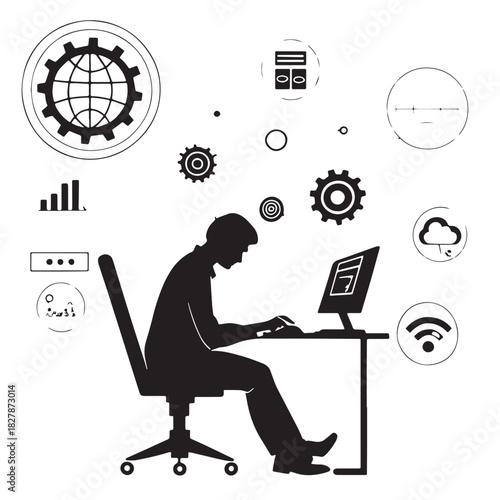 Black network administration Silhouette Vector, High Quality Illustration on White Background