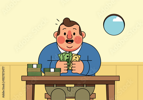 Man Counting Money Cash Vector Illustration