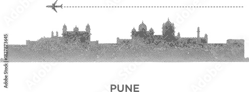 Pune India City Skyline Travel Halftone Illustration
