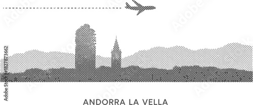 Andorra La Vella City Skyline Halftone Travel Vector