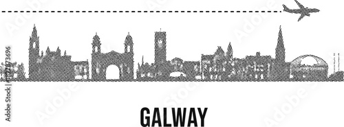 Galway City Dotted Skyline Silhouette with Airplane Icon