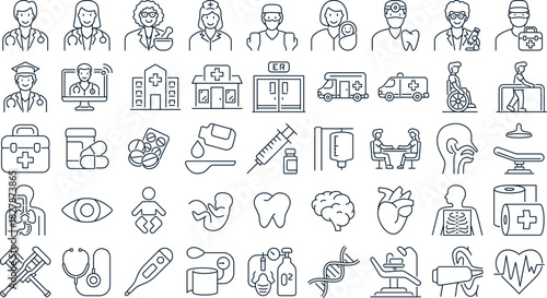 Healthcare and medical profession line icons set