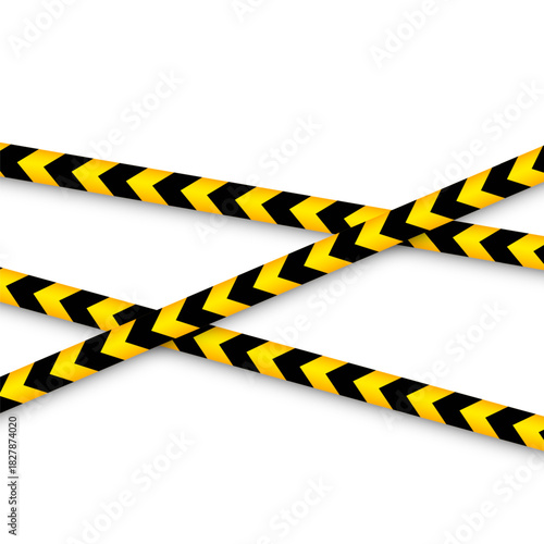 Barricade construction tape. Colorful police warning line, brightly colored danger or hazard stripe, ribbon. Restricted area, zone. Attention symbol. Vector illustration