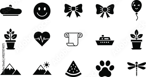 Collection of Black and White Icons Representing Various Concepts symbol graphic