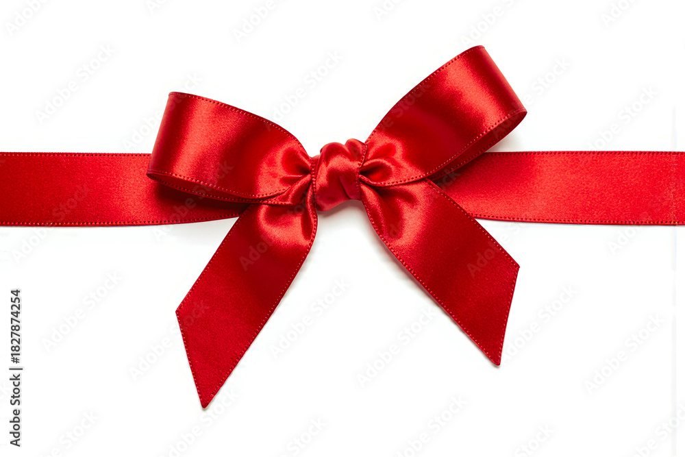 Fototapeta premium Elegant red satin ribbon bow on white background