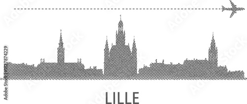 Lille France Skyline Travel Route Monochromatic Dot Texture