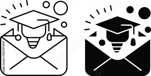 Graduation invitation and celebration symbol represent academic achievement and congratulations, Envelopes mail sign with a graduation cap overlay represents e-learning, online classes and education 