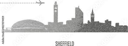 Sheffield City Skyline Halftone Style Vector Illustration