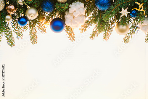 Festive christmas garland with blue and gold ornaments