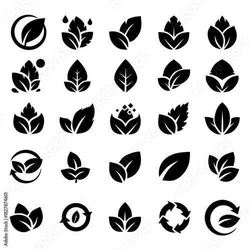 Go Green with Elegant Leaf Icons: Perfect for Eco-Friendly Brands and Sustainable Designs, Black Leaf Silhouettes Representing Nature and Growth