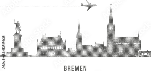 Bremen City Skyline Silhouette Halftone Travel Design