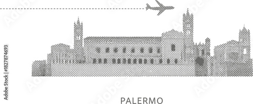 Palermo City Skyline Halftone Dot Matrix Travel Illustration
