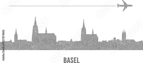 Basel Switzerland Textured City Skyline and Airplane Route