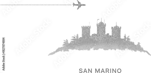 San Marino Citadel Skyline Dot Art with Airplane Path